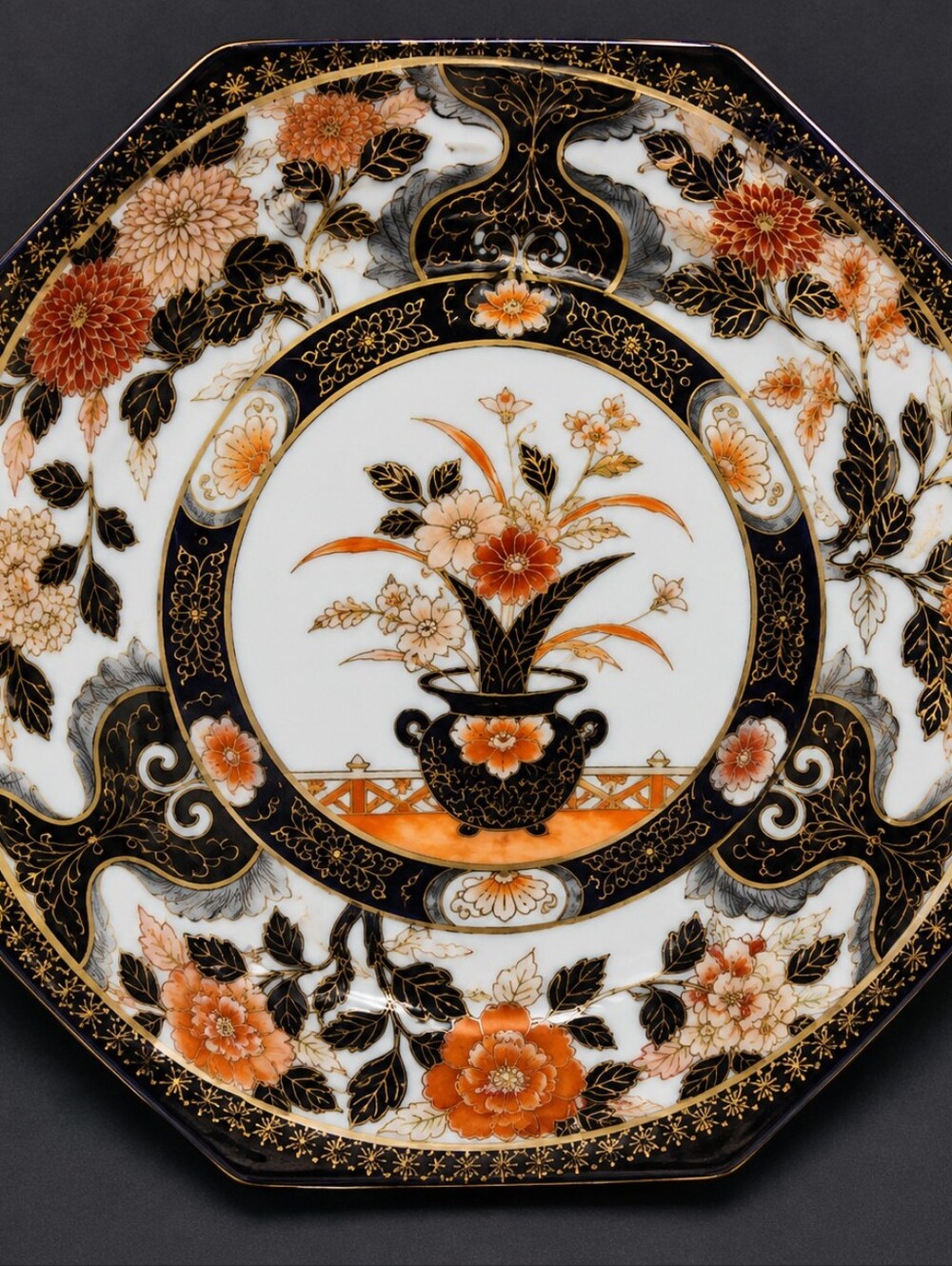 Vintage Saji Japan Imari Style Porcelain Plate Gold Floral Decor
